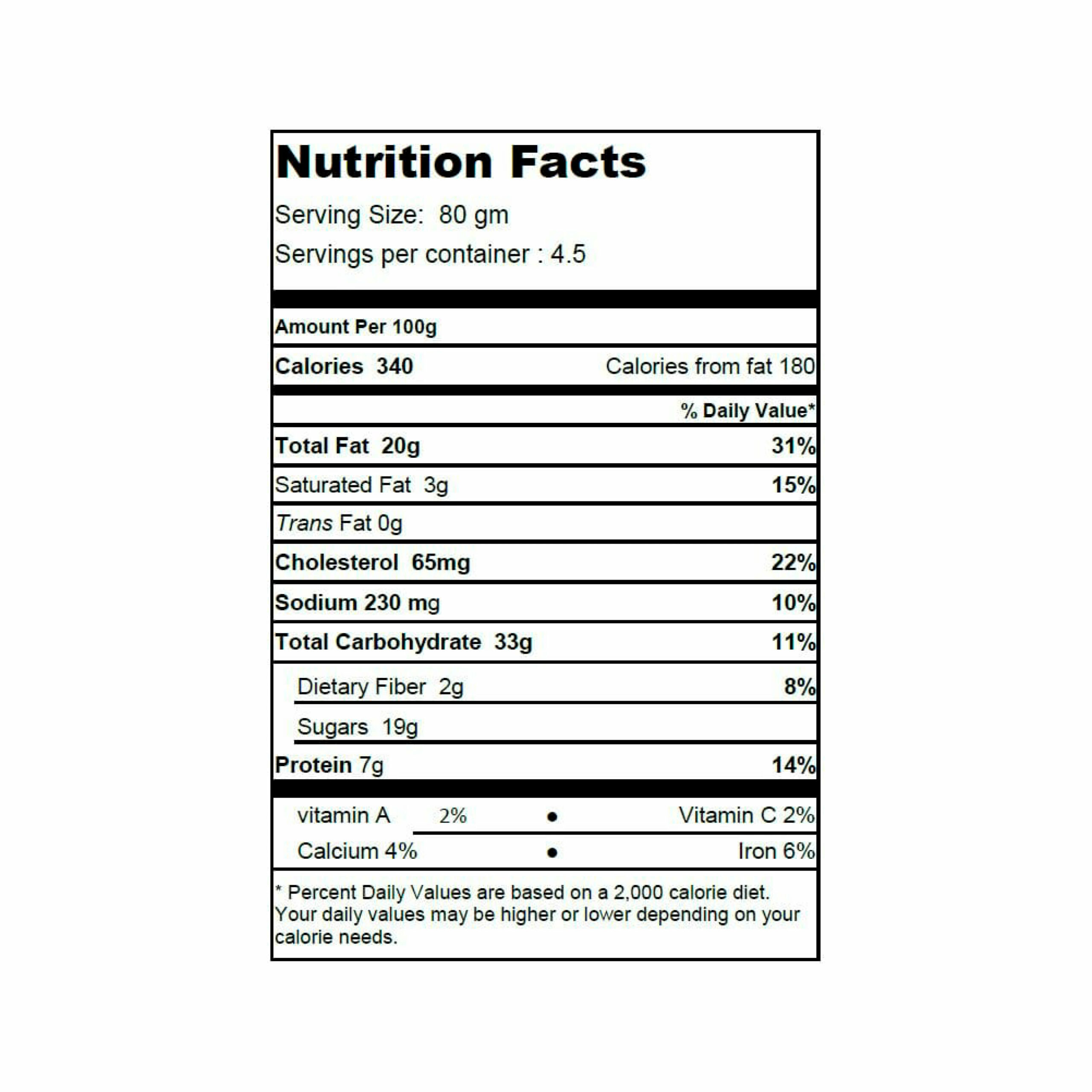 Nutritional Information of Pistachio Raspberry & chocolate
