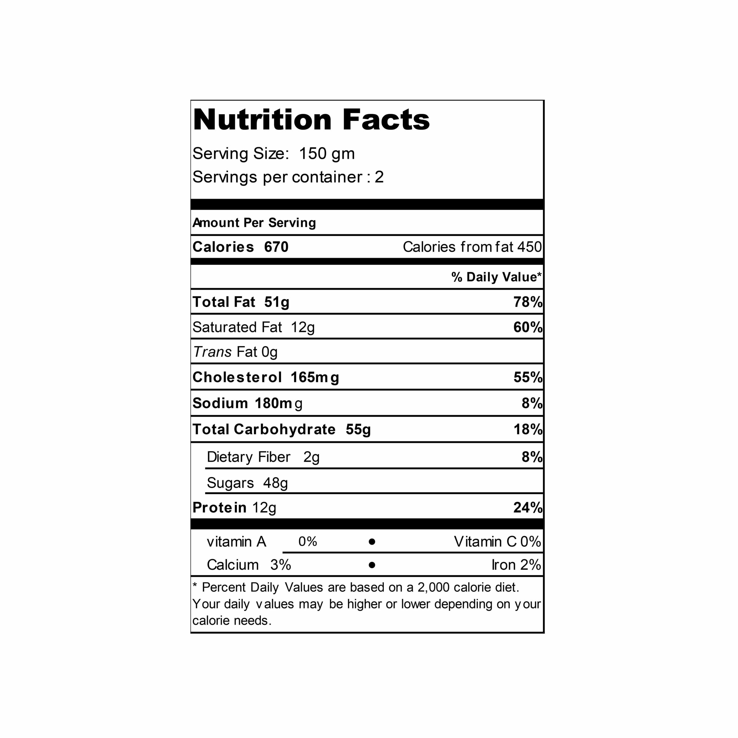 Nutritional Facts of choco brownie portion